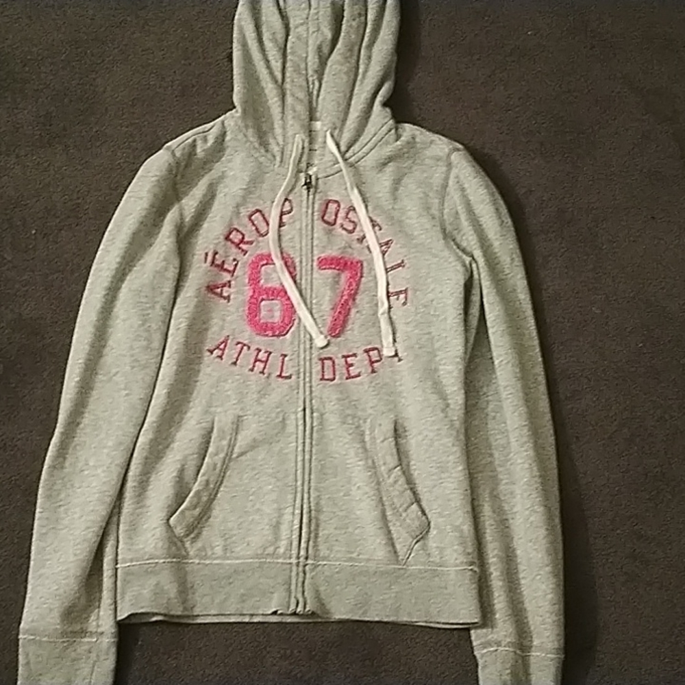 Womens grey and pink aeropostale zip up sweater size M
